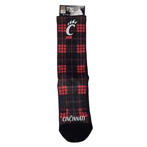 Strideline Crew Socks Cincinnati Bearcats Plaid Large Red Black NWT